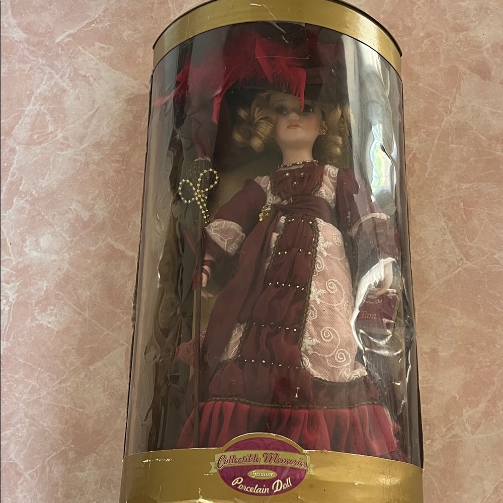 Collectible Memories Porcelain Doll in Red and Gold